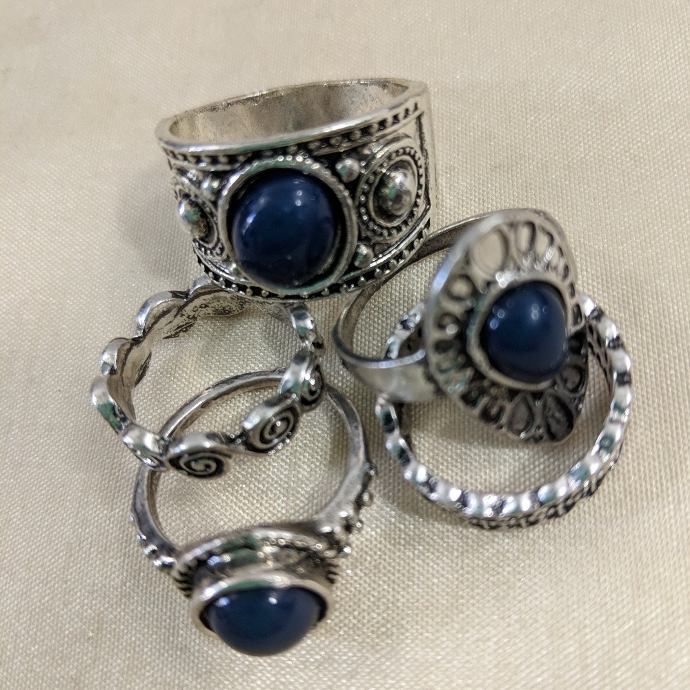 🦄 NEW 5pcs Vintage Antique Style Ring Set Boho - Picture 3 of 6